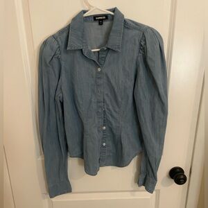Express Slim Puff Shoulder Denim Portofino Shirt